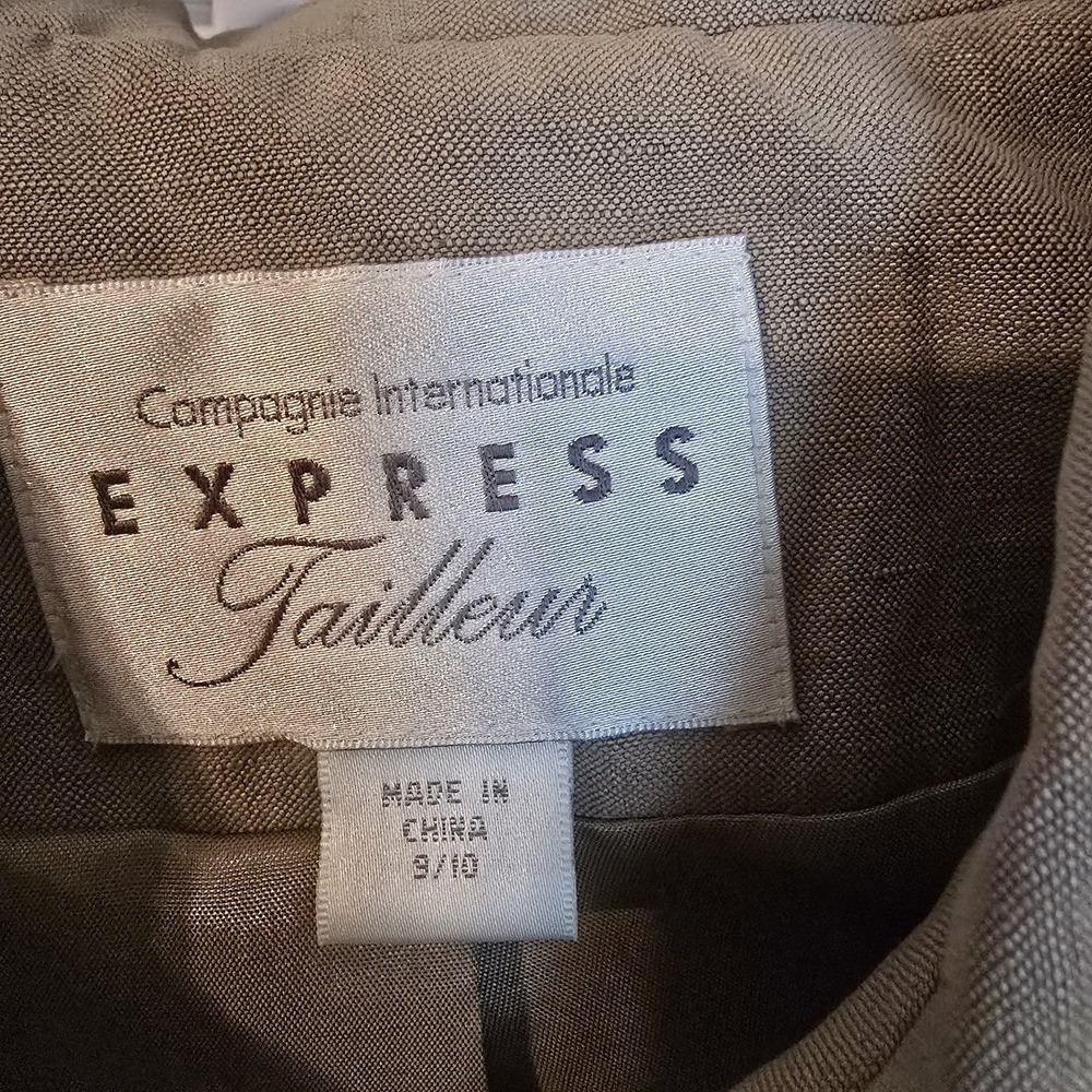 Vintage Express Tailleur Silk Linen Skirt Suit Set Taupe Tan Blazer Skirt 9/10 - Picture 3 of 6